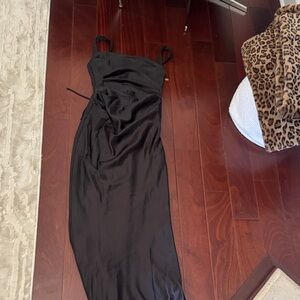 Sleek Black Maxi Slip Dress with Spaghetti Straps